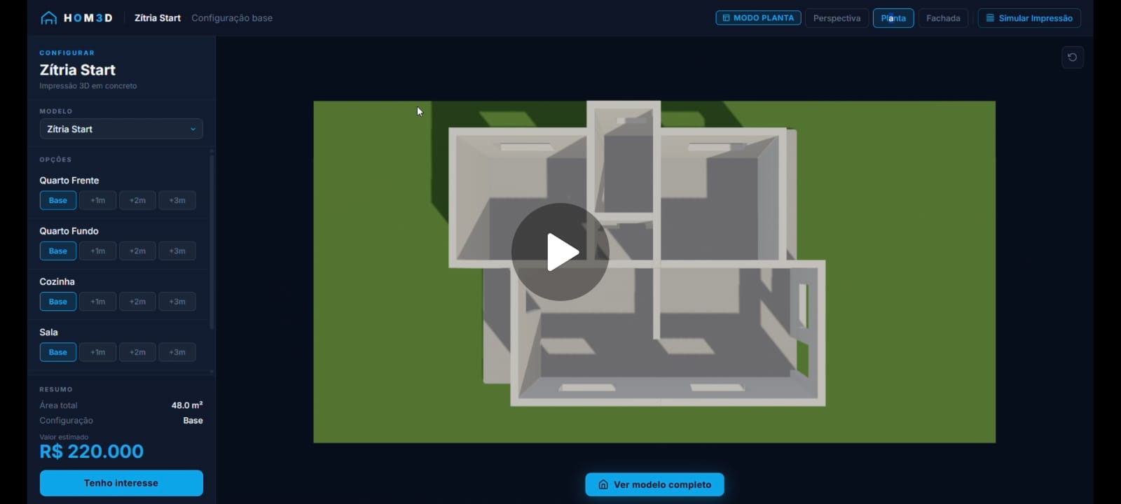 Pré-visualização do configurador de casas HOM3D